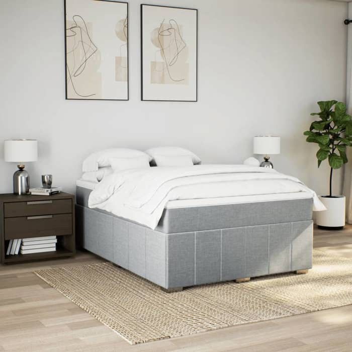 VidaXL Slat Bed Base with Mattress Light Grey 160x200cm Fabric 3285484
