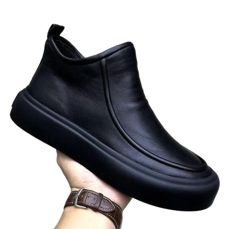 Men's winter English style Chelsea men's boots with fleece insulation high top leather boots cotton boots