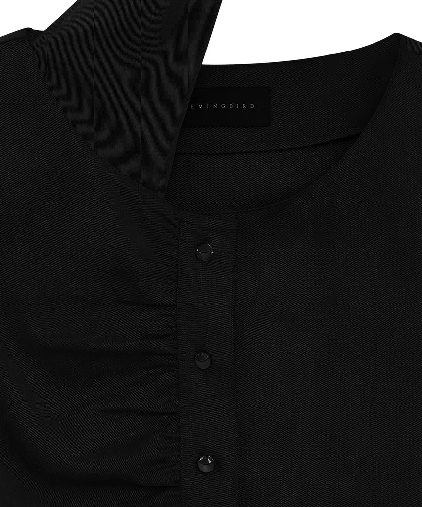 Teulimingbeodeu Scarf Shirring Long One-Piece [ Black ]