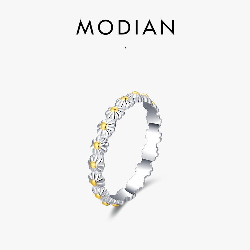Modian S925 Sterling Silver Daisy Flower Ring - Versatile Japanese-Korean Style Sunflower Design for Women
