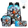 FORTNITE 3Pcs Cartoon School Set, Lightweight Backpack Front Pocket, Lunch & Pencil Case Kids 5-10, Free 3D Printed Keychain