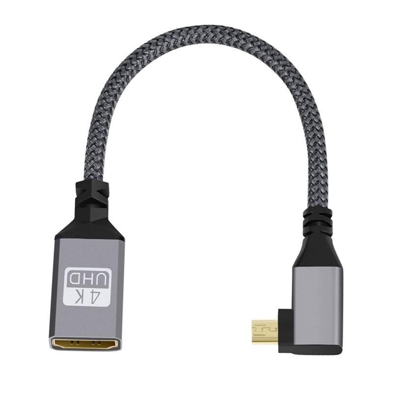 

Кабель-подовжувач Micro HDMI «тато» до HDMI «мама» з кутовим роз ємом 4K HD 20 см Кабель-адаптер As Shown A