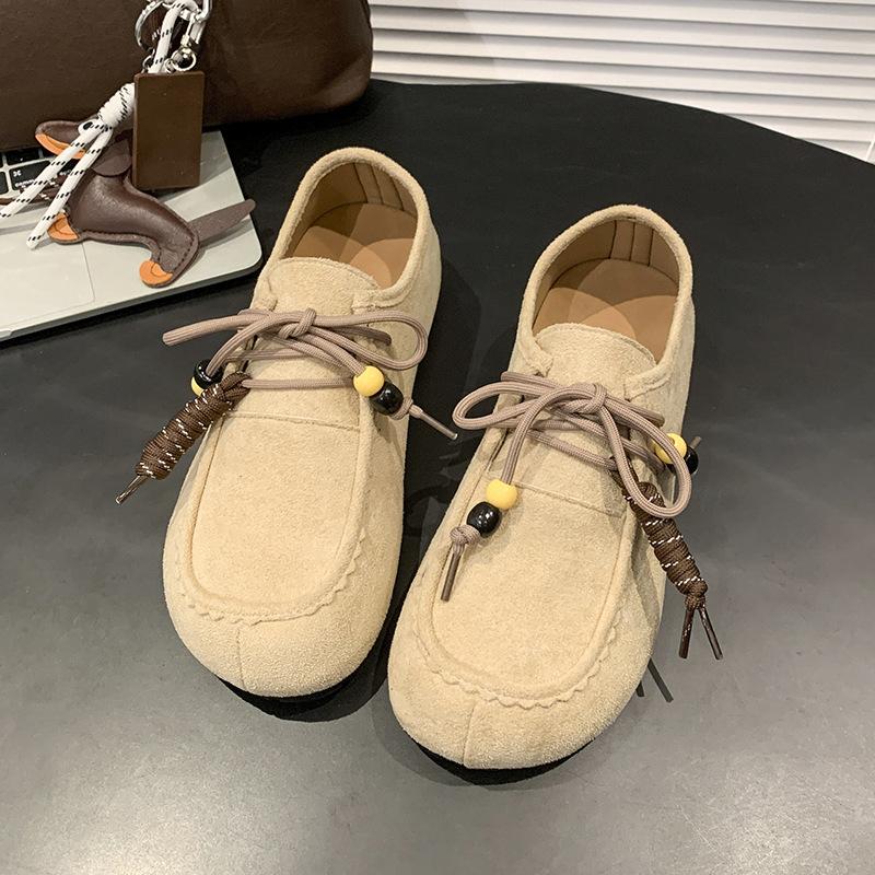 

2025 autumn new fashion tassel lace-up beaded flat-soled single shoes women s shoes Boken shoes versatile casual single shoes 35 хаки