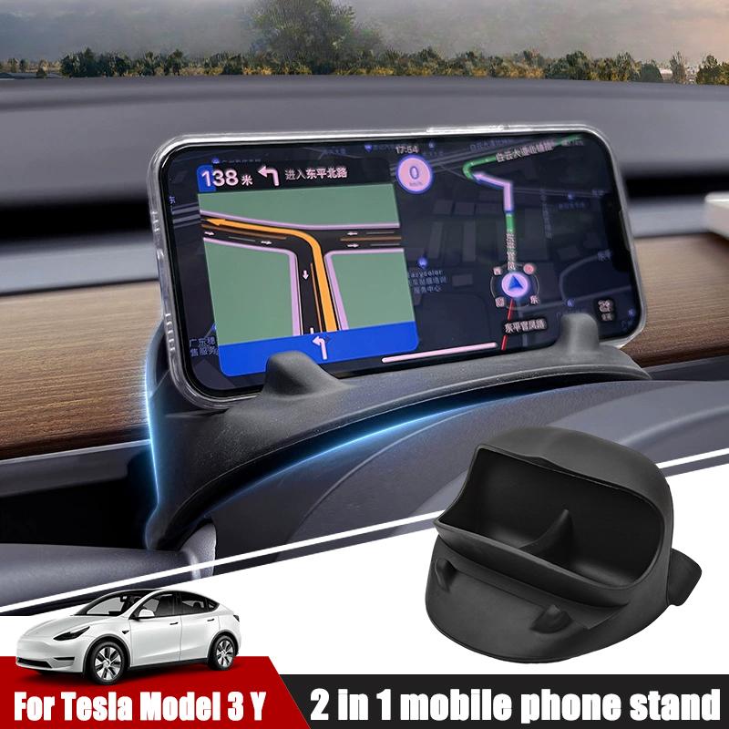 For Tesla Model 3/Y Car Steering Wheel Rear Mobile Phone Stand Car Navigation Stand Silicone Glasses Tray Sunglasses Stand