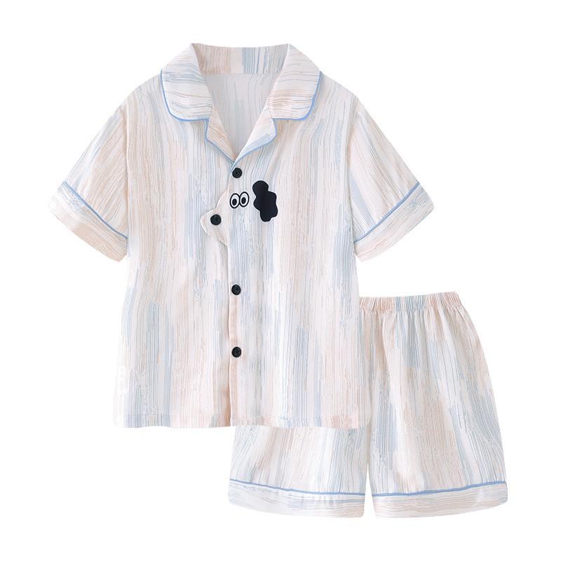 Boys Lightweight Ice Silk Pajama Set Short Sleeve Sleepwear Kids 3-8 Years Cartoon Print Two-Piece Home Wear