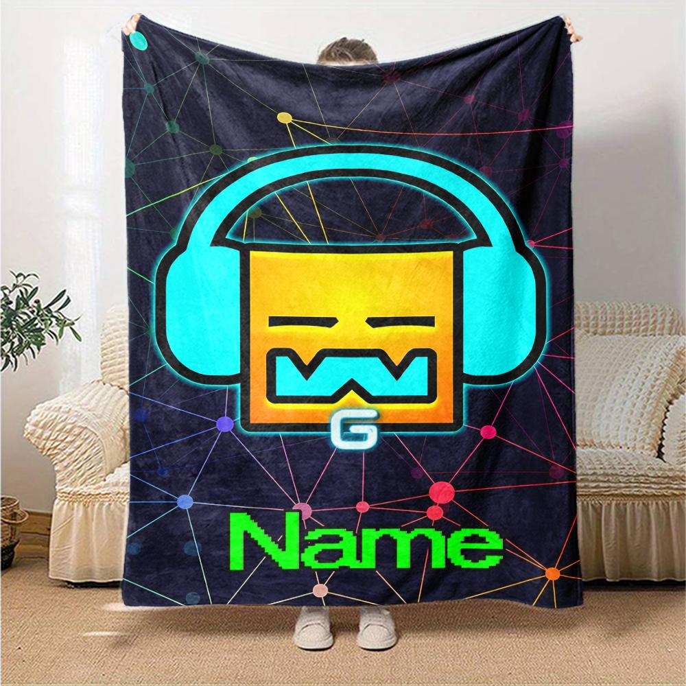 Customiz Name Personality Geometry Dash Blanket Soft &Warm Sofa Office Bed Travel Lunch Break Blanket, Gift Suitable All Seasons