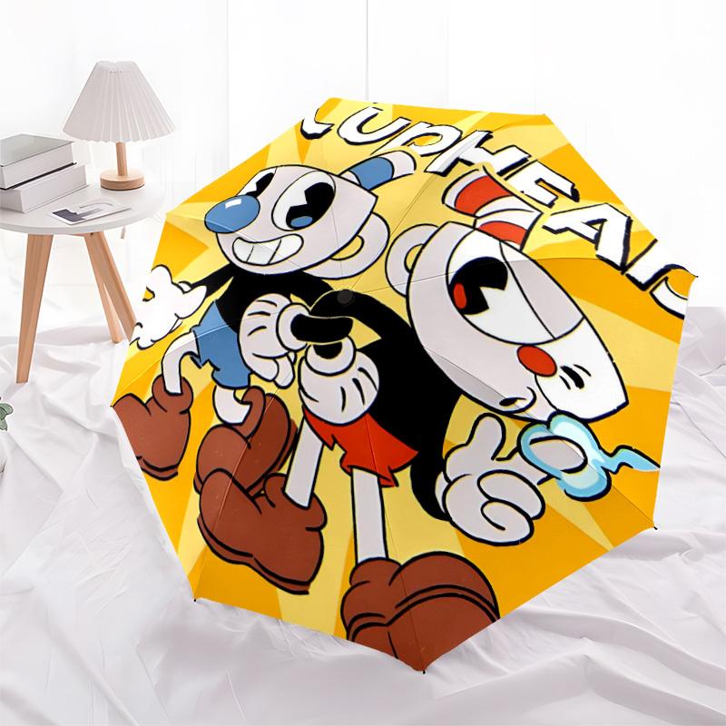 1PC Cuphead Automatic Open/Close, 8-Rib Durable Frame Compact Travel Umbrella for Men & Women S1222090