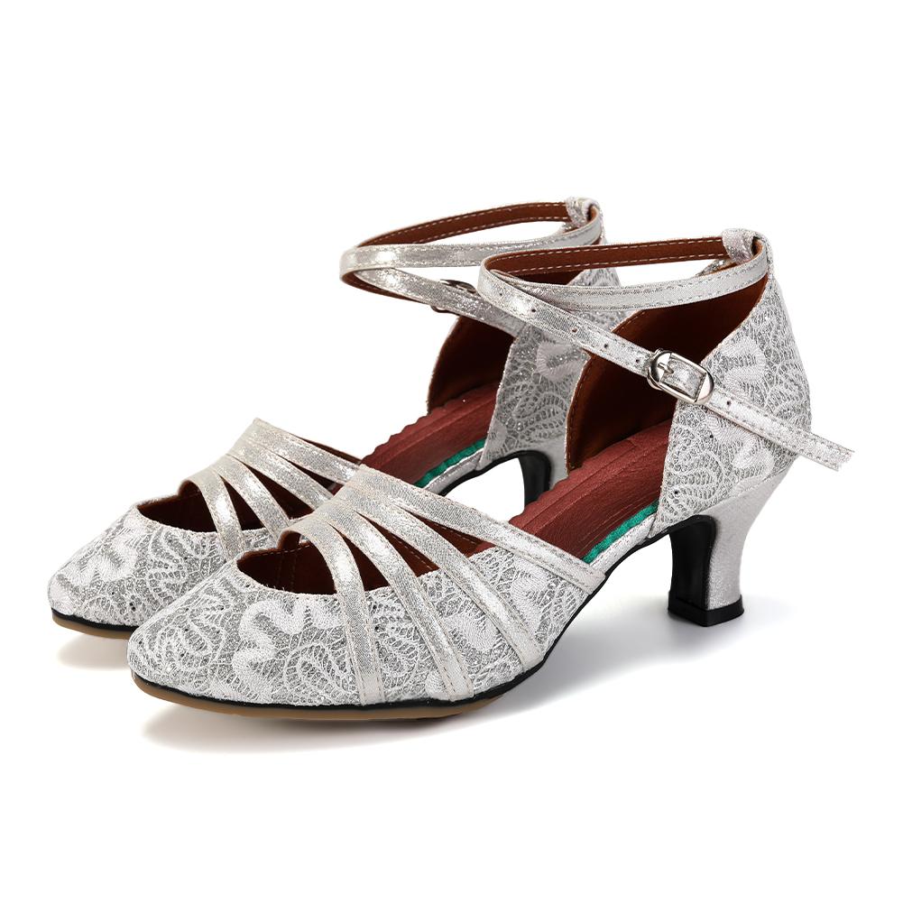 Dance Shoes for Women Hollow Women Outdoor Sandals Breathable Latin Salsa Mid Heel Ballroom Dance Shoes Heel 5.5CM