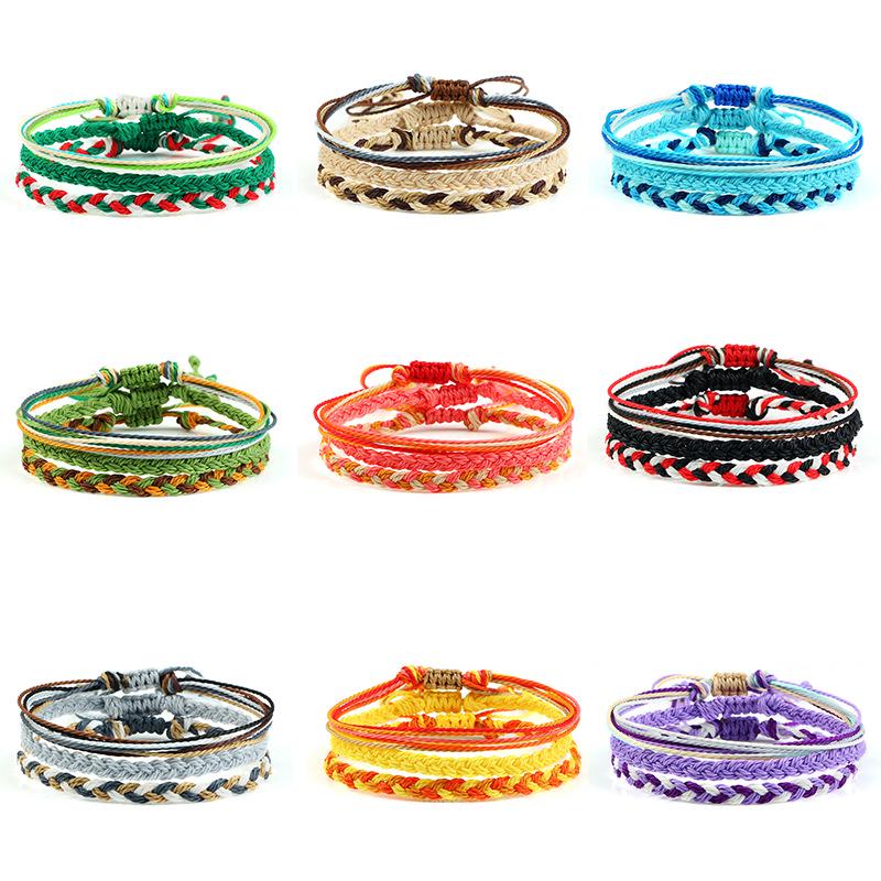 Bracelet fait main en cordon ciré à plusieurs épaisseurs de style Côte Ouest Européenne et Américaine