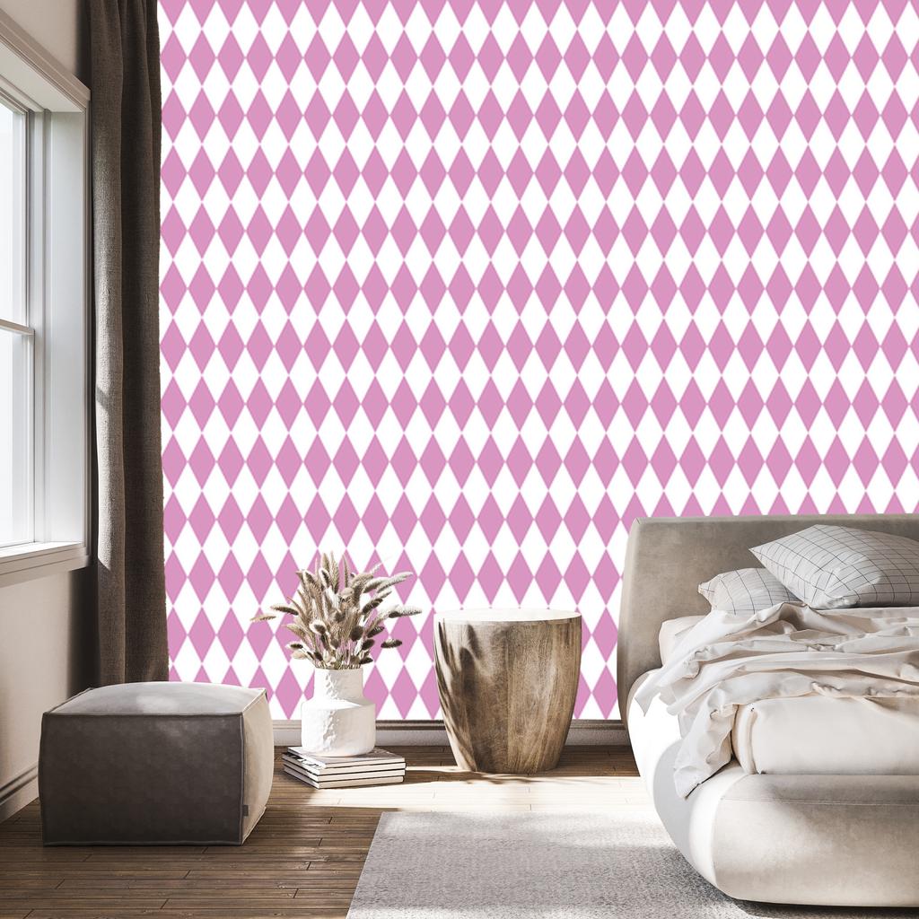 Harlequin Diamonds Wallpaper, White and Powder Pink, Powder Pink Background, 50x1000