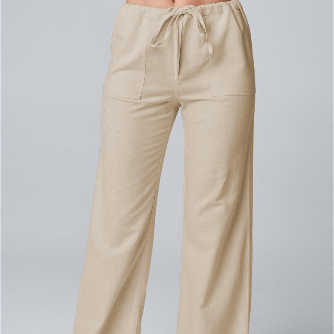 

Модні жіночі брюки, нові однотонні бавовняні лляні прямі повсякденні штани 3XL бежевий