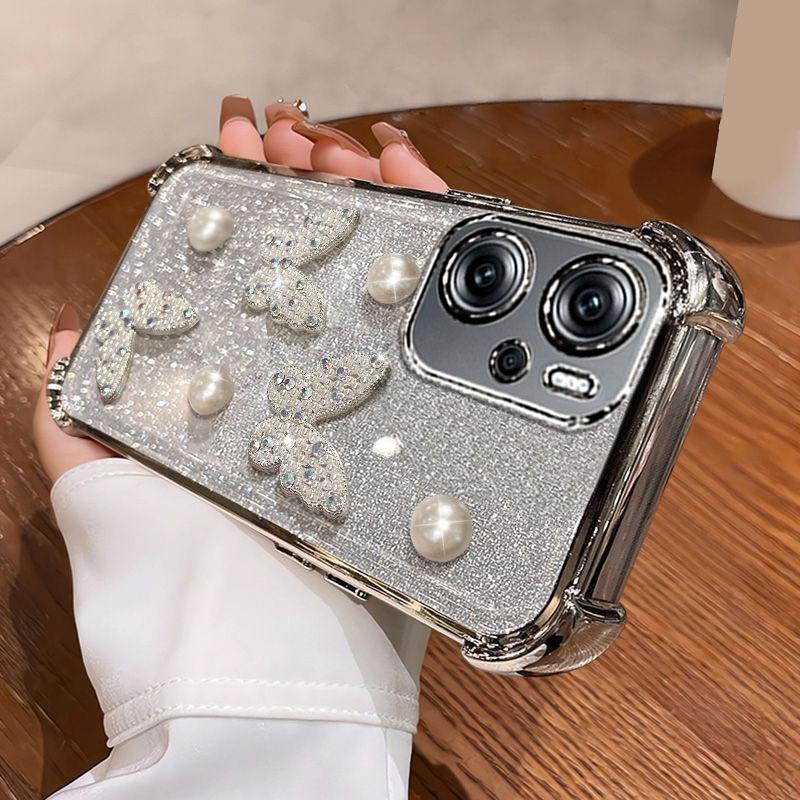 Realme14 5G Pearl Butterfly Bracelet Shockproof Plating Case For OPPO Reno 12F 13F 12 Pro A16 A5 A9 A53 2020 A54S A53S A76 Cover