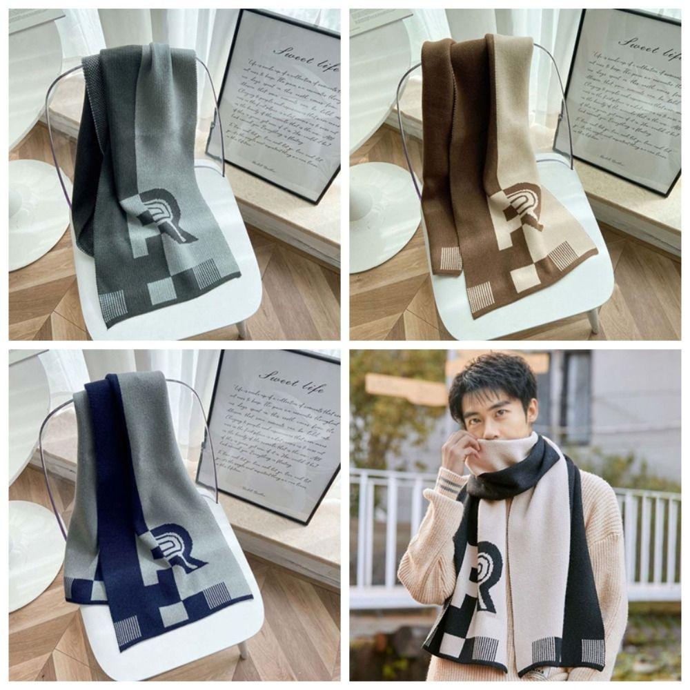 Long Color Blocked Scarf Warmer Men Thick Shawl Gifts R-shaped Knitted Scarf  Festival