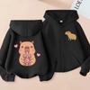 Cute Capybara Graphic Zip Hoodie for Girls Kids Cartoon Animal Print Long Sleeve Hooded Jacket With Pocket Loose Daily Outfit