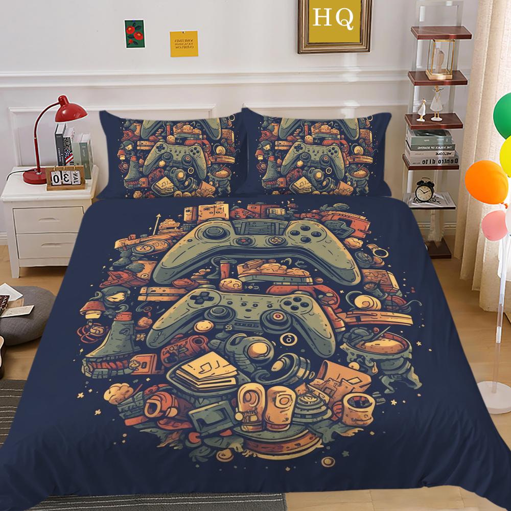 Housse de literie imprimée avec poignée de jeu de luxe, taie d'oreiller en Polyester, Style homme, vêtements de maison, housse de couette Queen Size