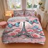 3pcs Parisian Butterfly & Rose Eiffel Tower Bedding Set, Includes One Quilt Cover and Two Pillowcases (No Core), Home Decor, Festival Gift
