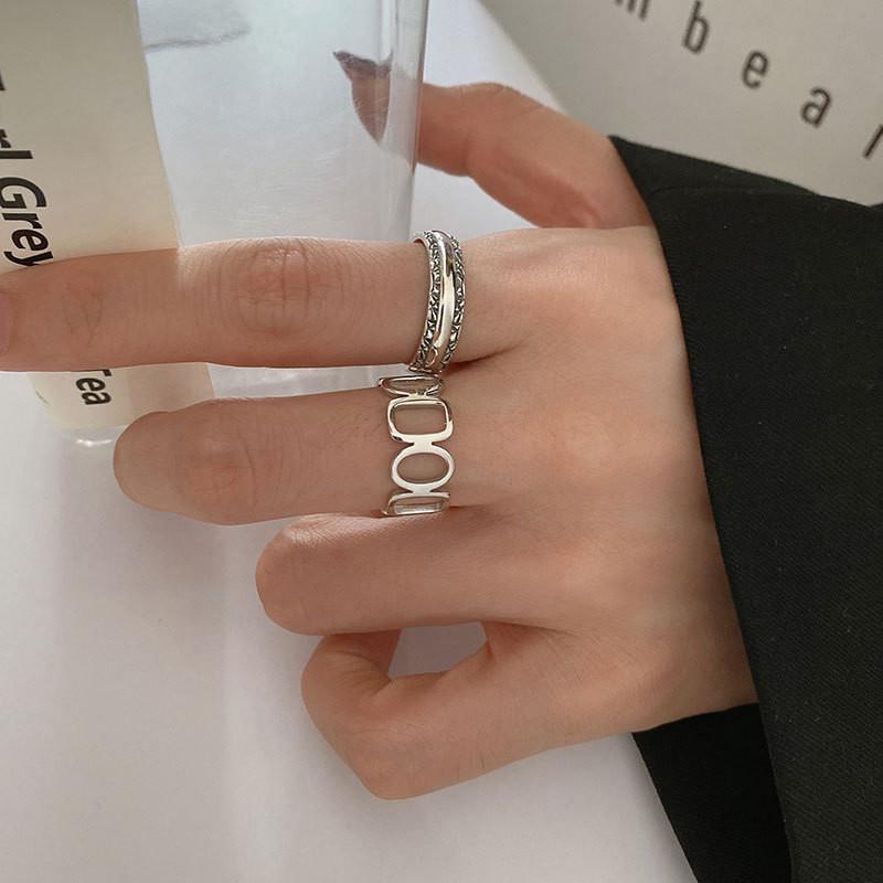 Korean Stylish Inspired S925 Silver Ring For Women With Distinctive Patterns Geometric