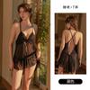 Women's Sheer Front Slit Deep V Bow Trim Backless Sleep Dress with Robe Lounge Set