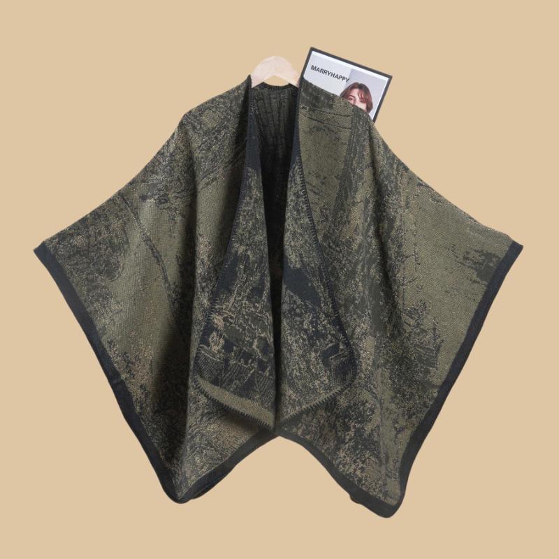 New Oriental Aesthetic Ink Double-sided Thickened Warm Shawl Women's Autumn and Winter Retro Premium Photo Shawl Cape