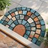 1Pcs Colorful Stone Blocks Half Round Door Mat Non-Slip Washable Floor Mat 2D Flat Semi-Circular Rug for Entryway Hallway Decor