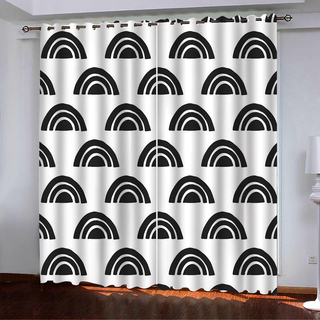 Curtains Black And White Simple Wind 3D Digital Printing High Density Blackout Curtains