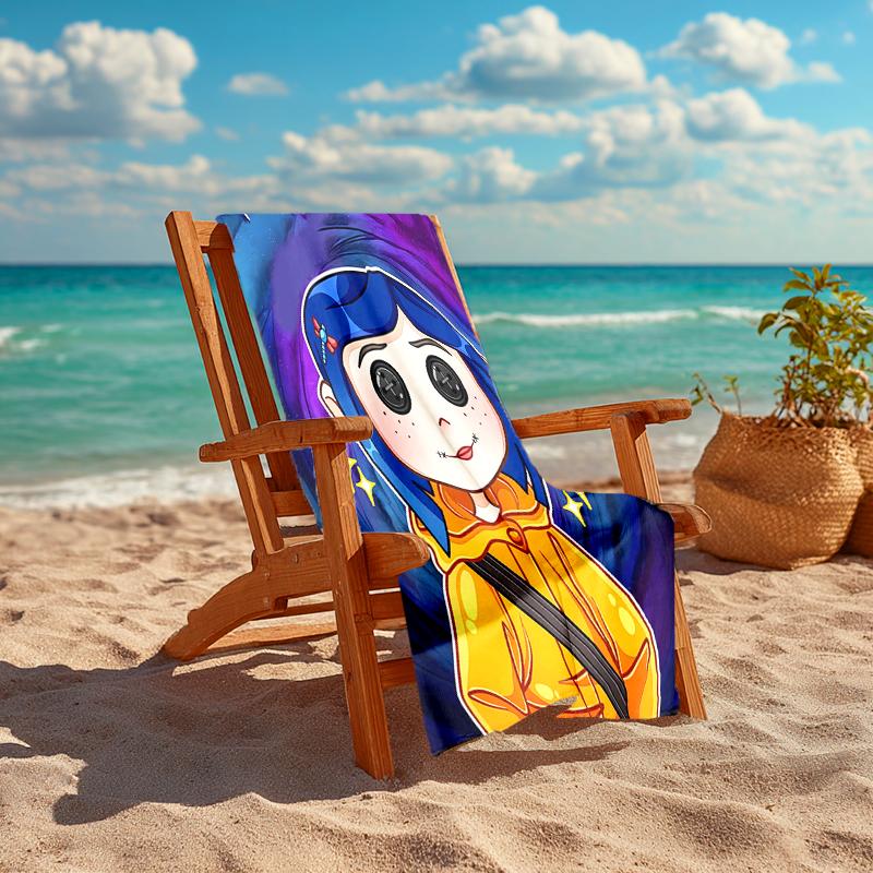 1pc C-Coraline Beach Towel, Comfortable and Thick, and Swimming/Bath/Picnic/Camping Towel, Suitable for Seaside Beaches