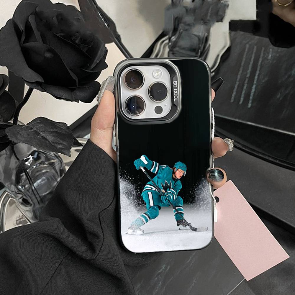 Custodia per Telefono Macklin Celebrini San Jose Sharks per iPhone 17,16,15,14,13,12,Pro MAX Nera Opaca Cover Antiurto