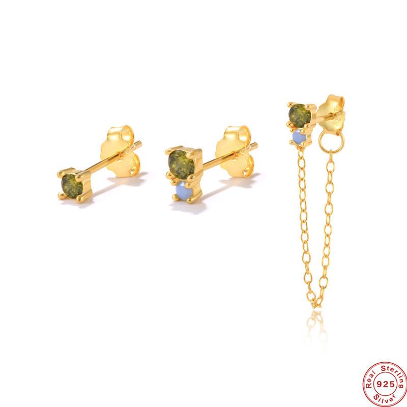 S925 Sterling Silver Stylish And Simple 3-Piece Set Asymmetric Chain Fringed Zircon Stud Earrings Earrings