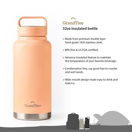 GRANDTIES Premium Vacuum Insulated Stainless Steel Wide Mouth Water Bottle, 946ml, Available In 9 Colors, Includes Two Lids, Easy-to-Clean Large Openi