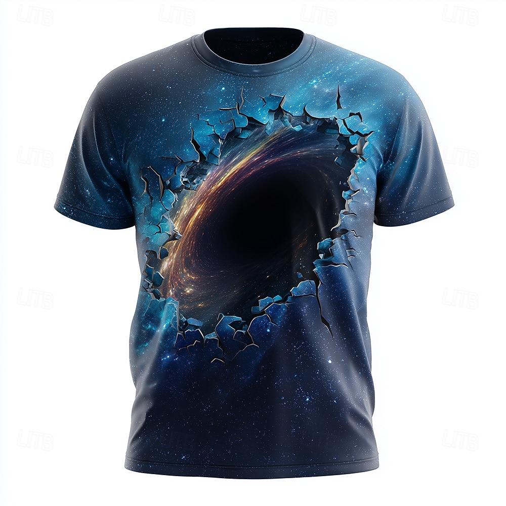 Men's Optical Illusion Universe 3D T Shirt Short Sleeve T shirt 3D Print Crew Neck Shirt Exaggerated Designer Daily Club Party Blue 2
