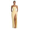 Damen Trägerloses Raffung Schlitz Maxikleid, Sexy Figurbetontes Abendparty Langes Kleid, Europäischer Amerikanischer Stil Formelles Cocktailkleid