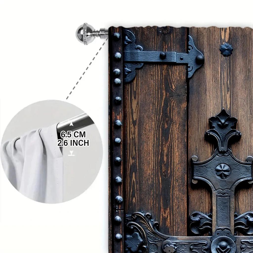 Set Of 2 Artistic Retro Cross Wooden Door Printed Curtains Home Decoration All Season Decorative Curtain Made Polyester