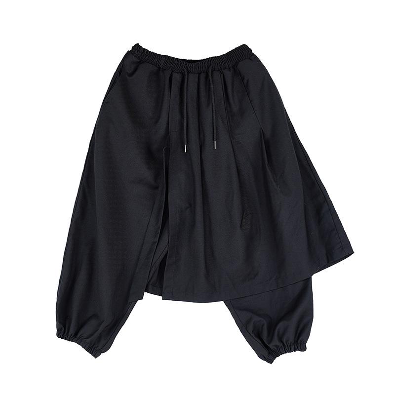 

X072 Японские джоггеры широкого кроя: Фальшивый костюм-двойка, укороченные брюки в темном стиле One Size чёрный