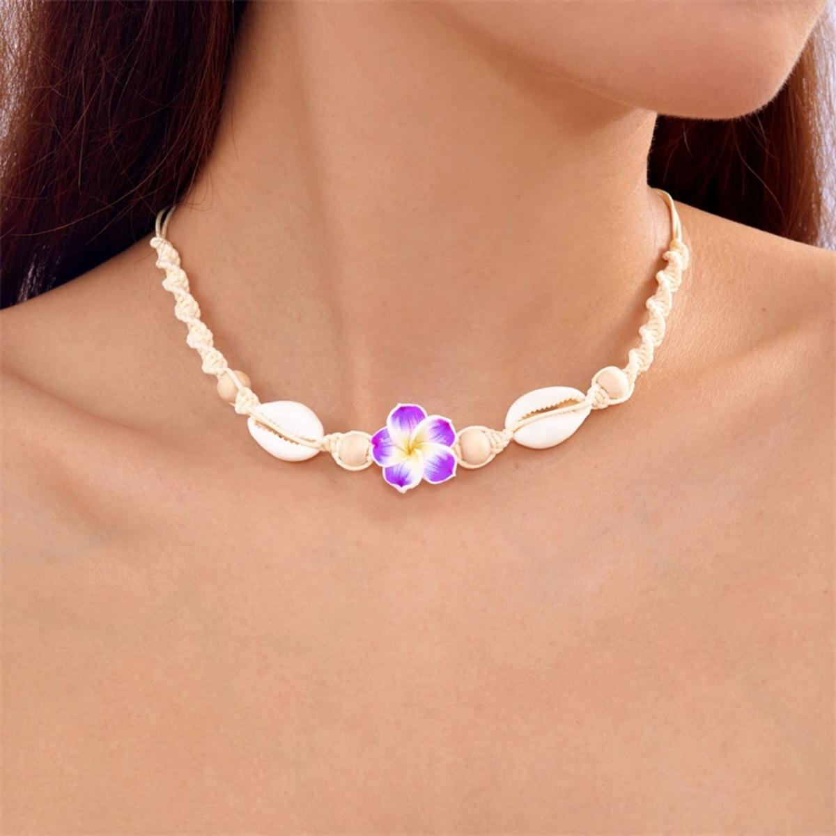 

Soft Clay Flower Pendant Imitation Shell Necklace For Women Men Boho Floral Beach Delicate Clavicle Chain Summer Choker Jewelry