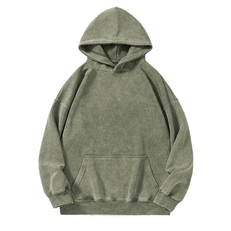 Washed Batik Hoodie Heavyweight American Vintage Loose Plain Color Long Sleeve Trendy Unisex
