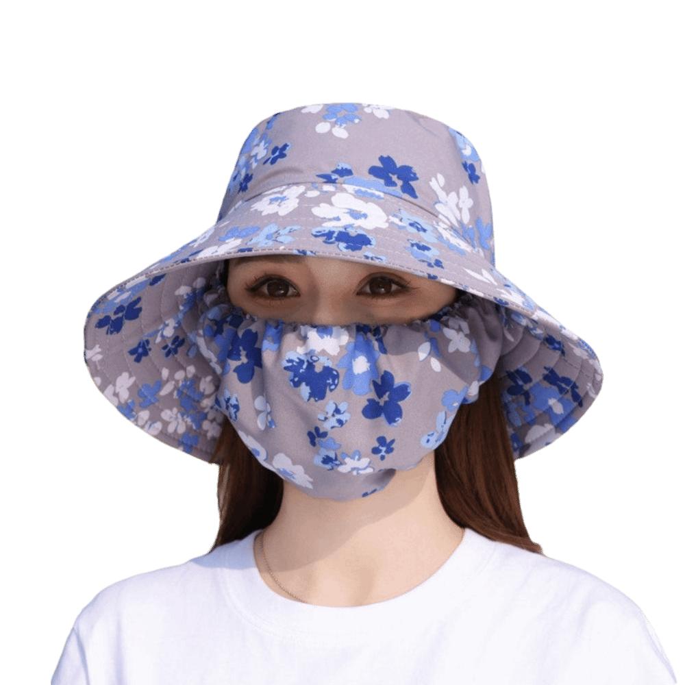 Fashion Floral Tea Picking Cap Wide Brim Anti-UV Agricultural Work Hat Neck Protection with Mask Sun Visor Cap for Women