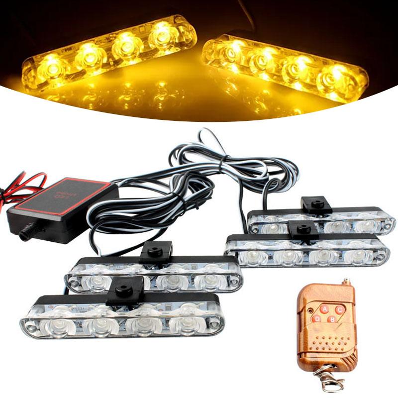 

Автомобильная передняя решетка стробоскопические полицейские огни 4 в 1 красный синий мигающий предупреждающий аварийный фонарь с беспроводным пультом дистанционного управления для грузовика фургона жёлтый