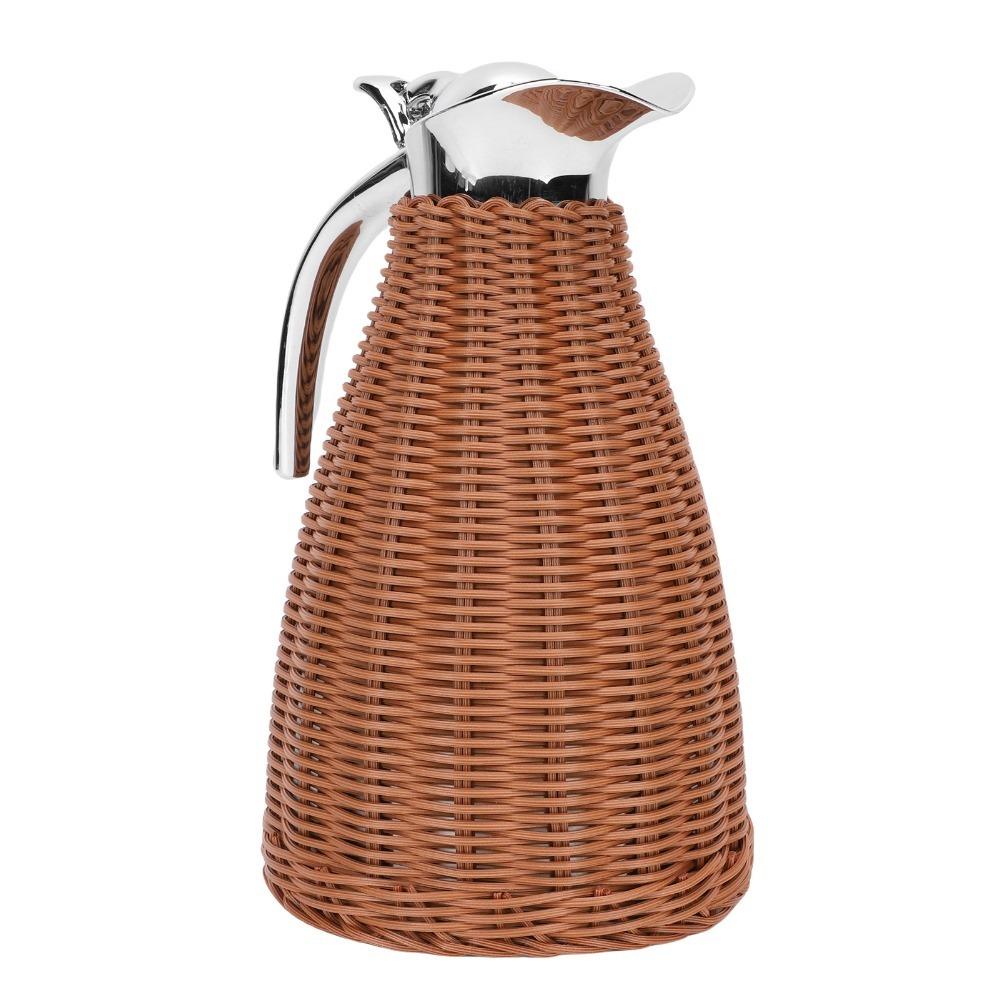 1.5L Capacity Insulated Coffee Pitcher Handwoven Rattan Body Woven Rattan Carafe Kitchen Counter