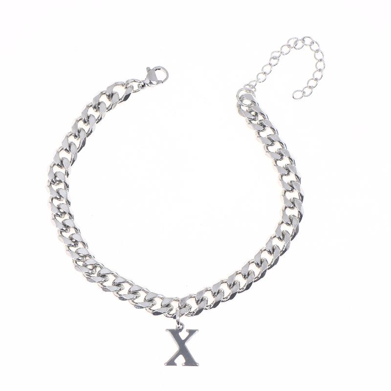 Mens Initials Links Bracelets Stainless Steel A-Z 26 Letters Alphabet Charm Chain Wristband Adjustable Casual Jewelry Gift