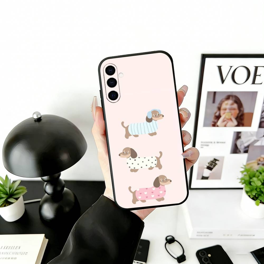 

Cute Dachshund Cartoon Phone Case For Samsung Galaxy A73,A72,A71,A70,A53,A52,A51,Others Soft Black Cover Samsung a40