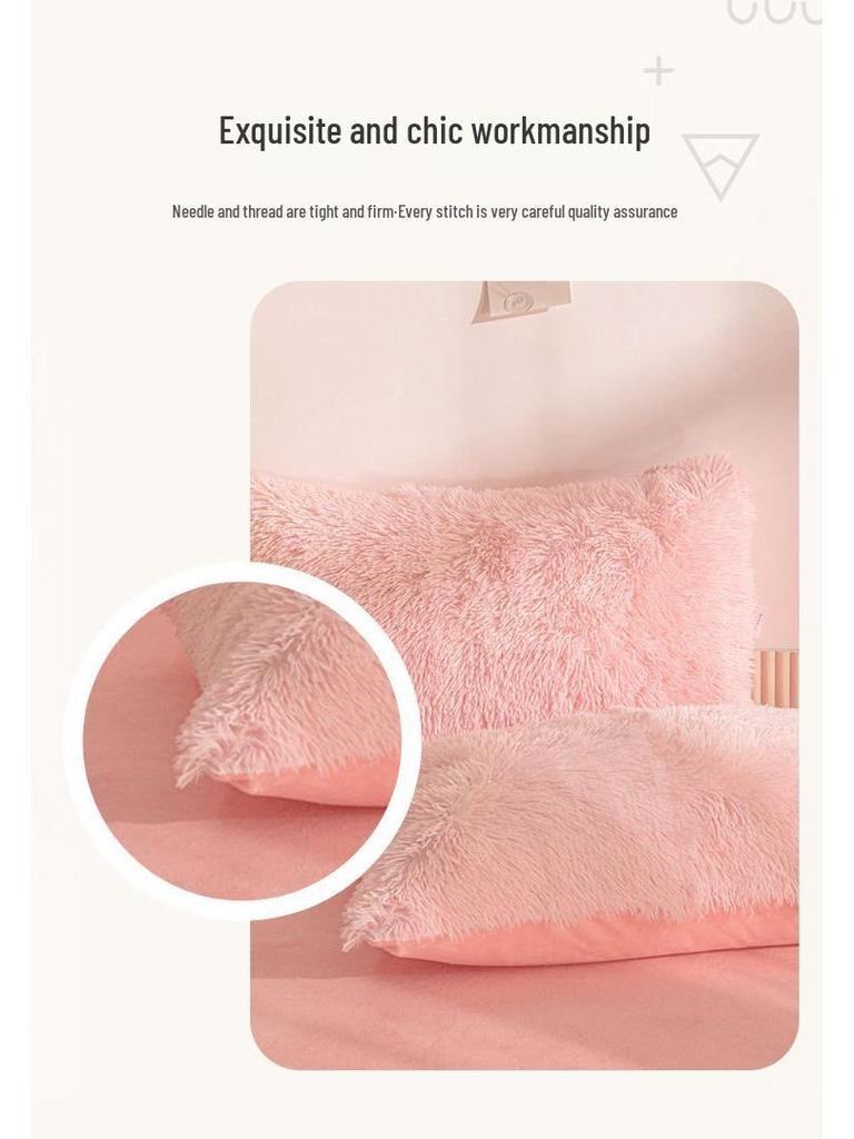 Set Plapumă Pluș Stil Prințesă Catifea Nurcă: Lenjerie de pat caldă, îngroșată, de culoare solidă