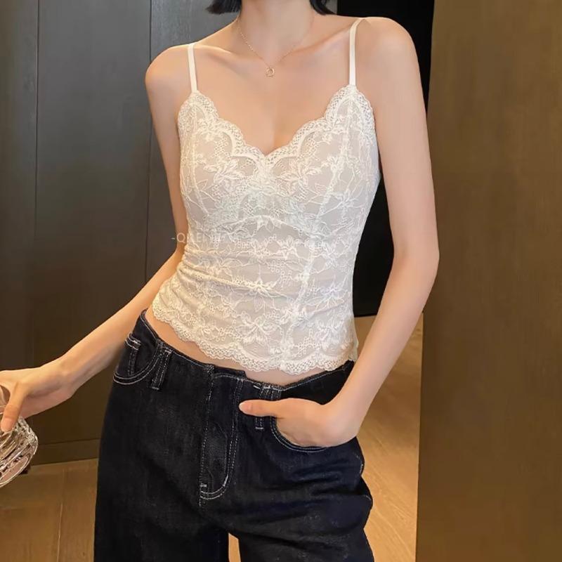 Female sexy pure desire wind lace collar beautiful back sling vest high texture with chest pad underwear heat storage warm autumn and winter