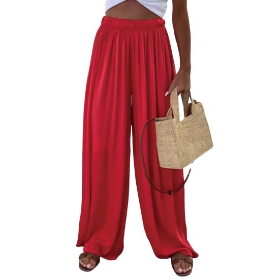 Women Pants Oversize Wide Leg Elastic Waist Casual Trousers Loose Fit Solid Color Thin Long Pants Daily Wear