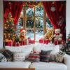 Christmas Tapestry Fairy Lights Christmas Tree Snowy Window Scene Red Curtains Christmas Event Backdrop Background Cloth