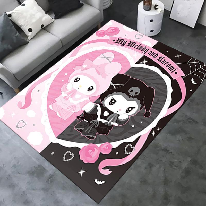 1pc My Melody and Kuromi Cute Cartoon Character Office Desk Mat Under Chair Rug Gift Universal Anti-Slip Floor Mat for Home Decorative Carpe