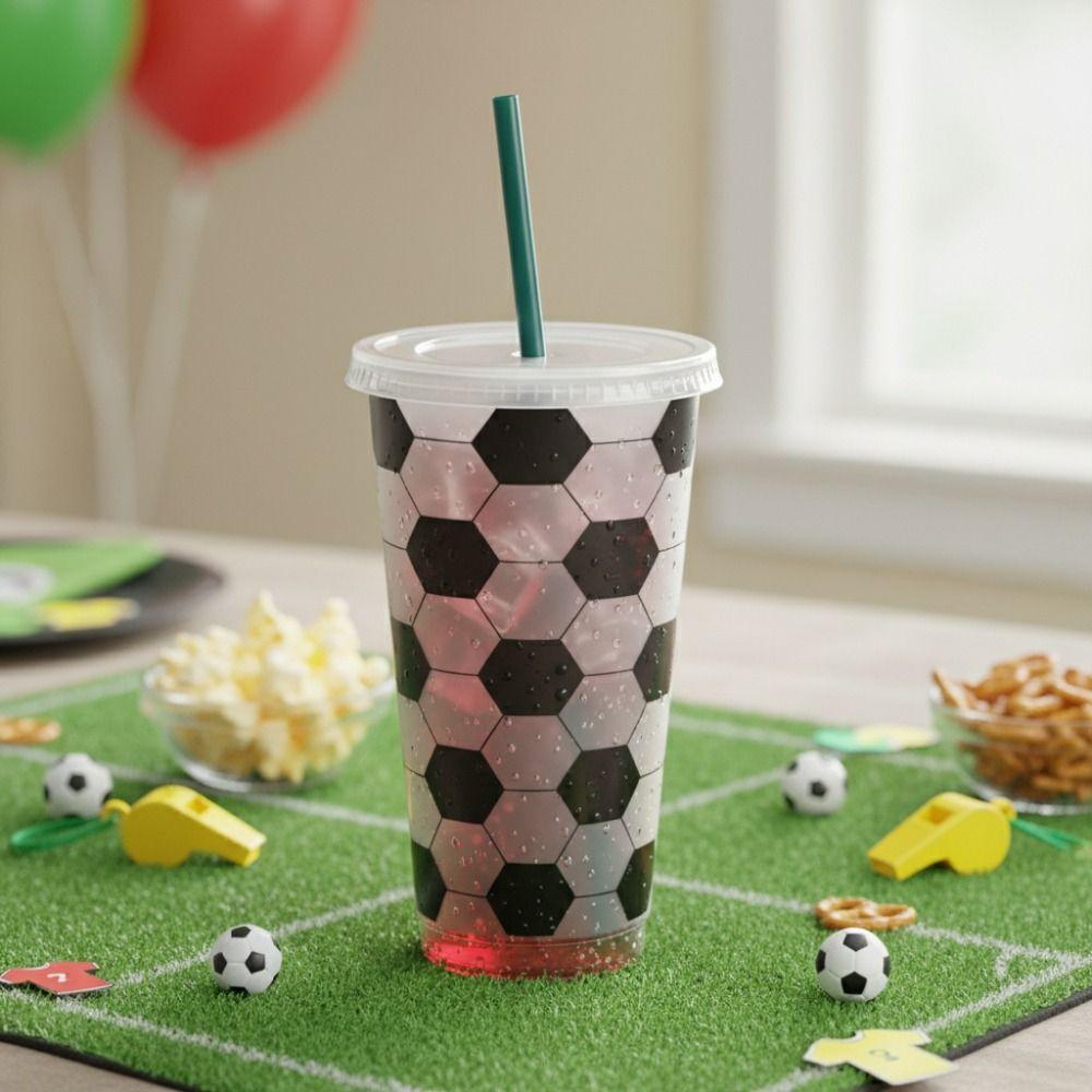10PCS Large Capacity Soccer Pattern Straw Cups 24OZ Water Cup Football Drinking Cup  Game Day