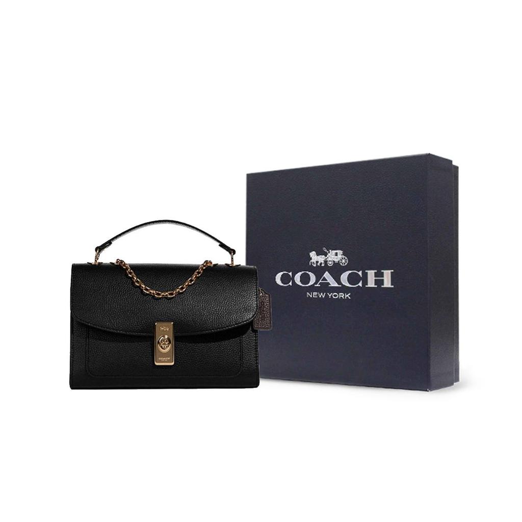 Coach Lane 26 Flap Chain Shoulder Bag Leather Accordion Crossbody Bag Medium Women shoulder bag Black C8595-IMA47