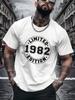 Men Summer Black Short Sleeve Tee Limited 1982 Edition Graphic Print Crew Neck Hip Hop Streetwear Loose Casual Male Daily Top