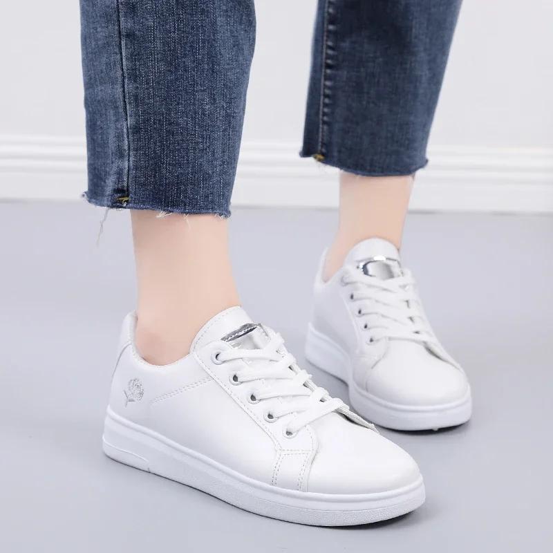 

Fashion Round Head Lace-up Shallow Mouth Sports Casual Shoes Spring Autumn New Sexy Comfortable Thick Soles Non-slip Flat Shoes 36 серебряный
