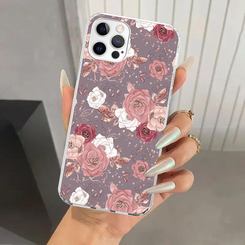 Beautiful Rose Bling Picture Phone Case for Iphone 17 Air 16 15 Plus 14 13 Mini 12 11 Pro Max 16E 7 8 SE 2020 Soft Funda Print S